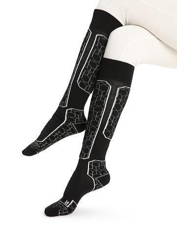 Black / Snow Women's Icebreaker Merino Ski+ Medium Over the Calf Alpine Geo Socks | USA 1408SGLO